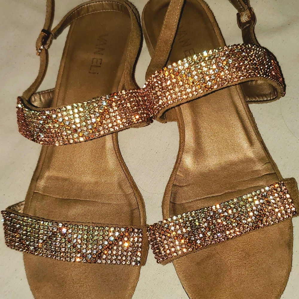 Van Eli Rhinestone and Suede flat sandals
